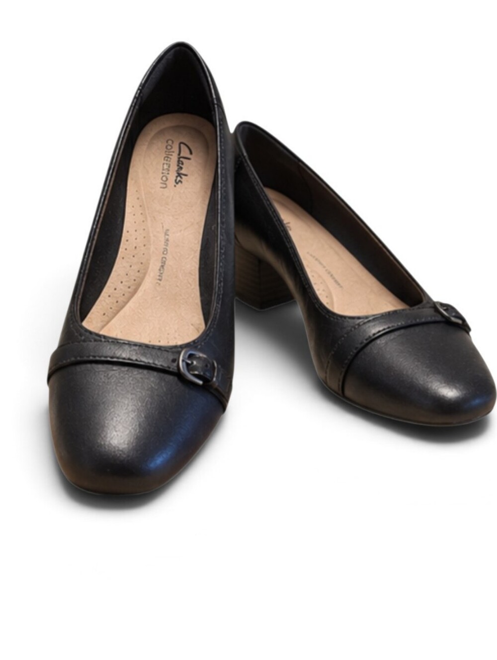 Clarks Marilyn Nora Black Leather Square Toe Pumps Size 7 Block Heel